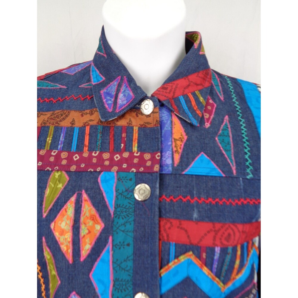 Chicos Design Patchwork Applique Embroidered Jean… - image 5